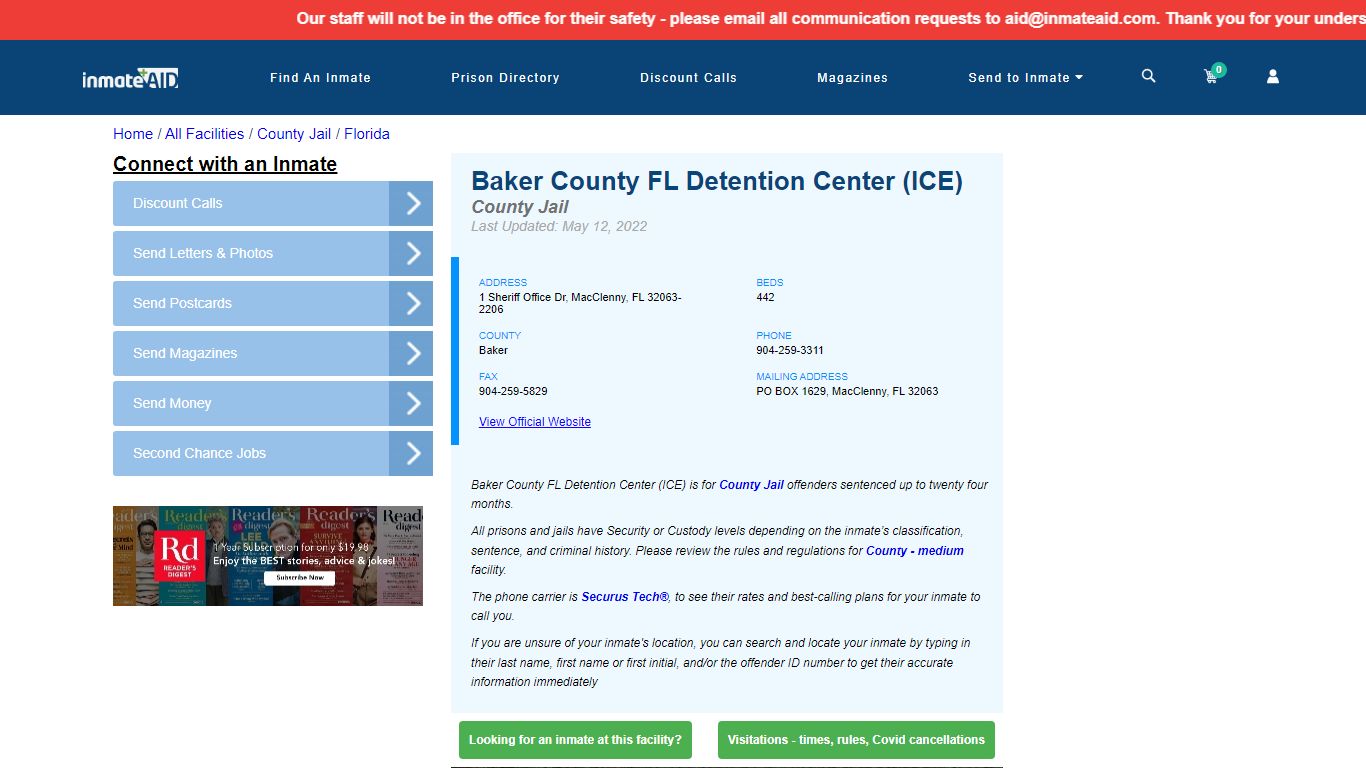 Baker County FL Detention Center (ICE) - Inmate Locator ...