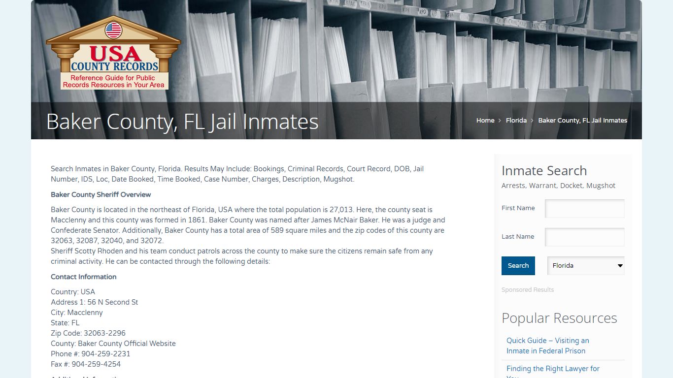 Baker County, FL Jail Inmates | Name Search